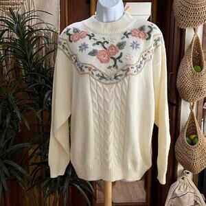 Alfred Dunner Vintage Floral Knit Sweater XL Cottagecore Grannycore Embroidered